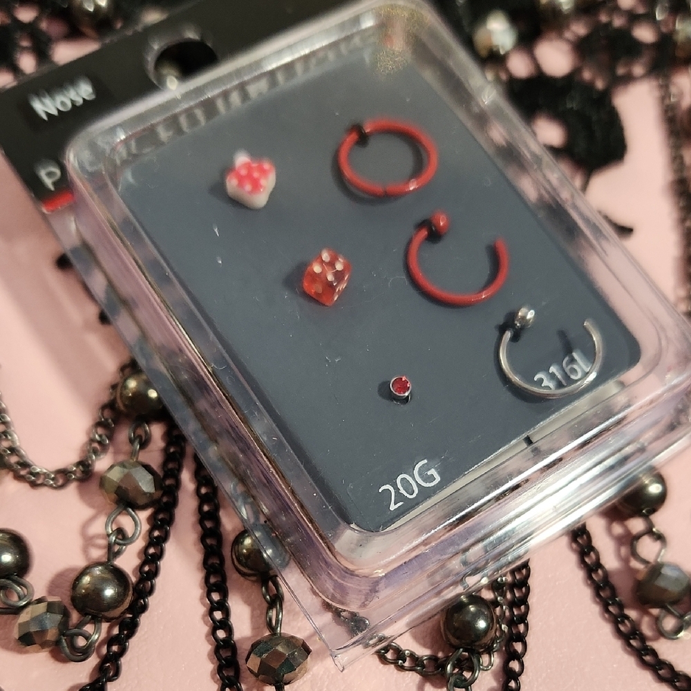 20G Body Jewelry Set - Red and Silver Hoop Nose Earrings Collection
